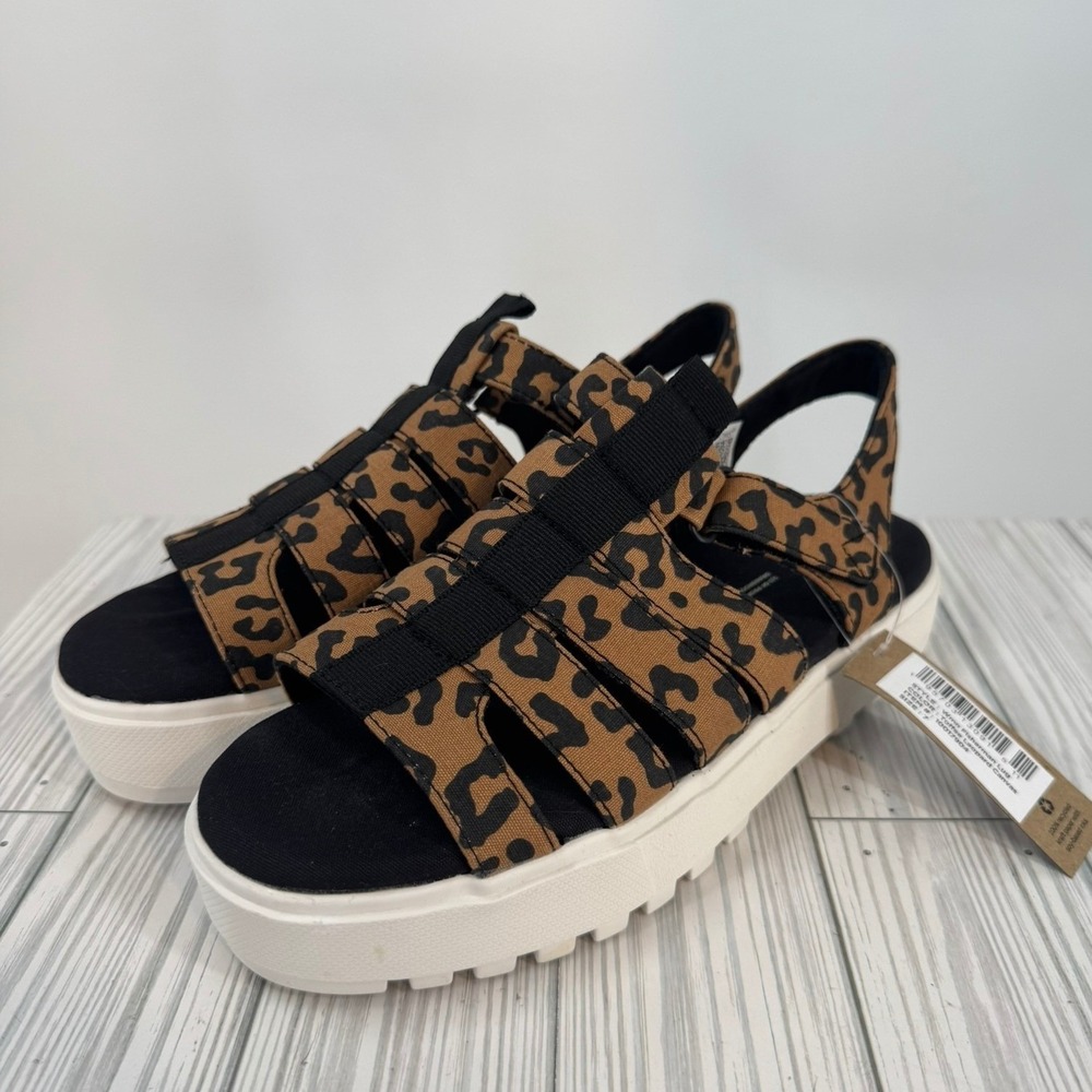 TOMS Women's 7‎ Toffee Leopard Fisherman Lug Platform Sandals Animal Print Shoes